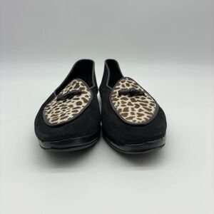 Belgian Shoes Midinette Leopard Cheetah Print Slippers Loafers  Flats Suede
